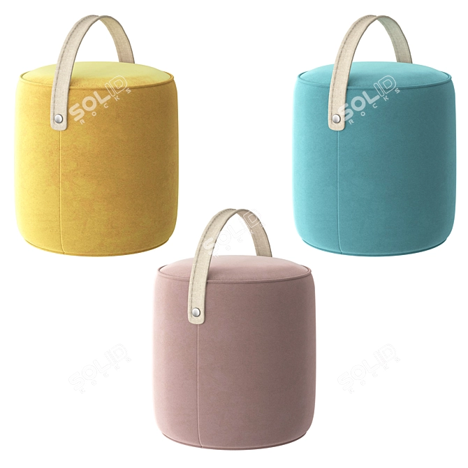 Luxury Velvet Pouf with Handle | Stool Group 3D model image 3
