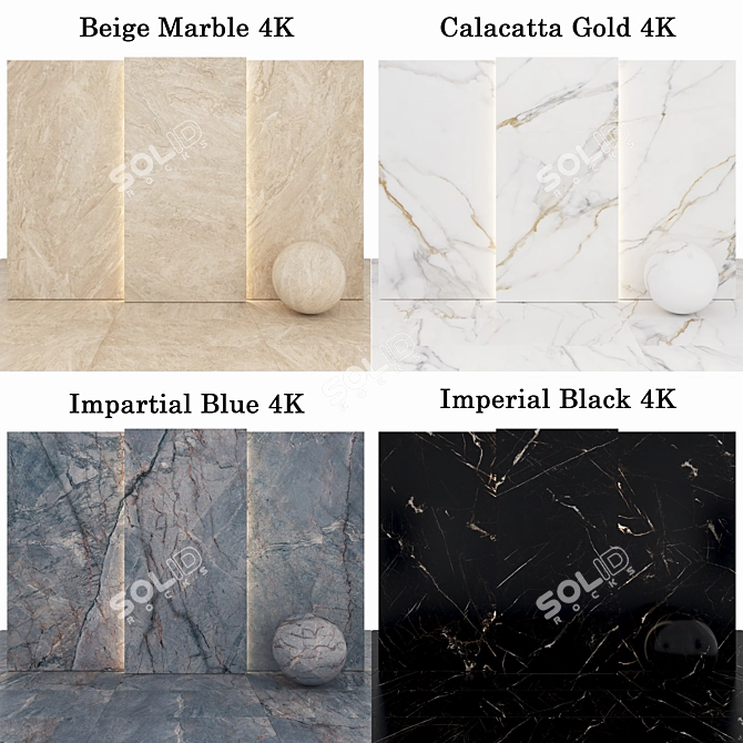 Marble Collection: Calacatta Gold, Beige, Imperial Black, Impartial Blue 3D model image 2