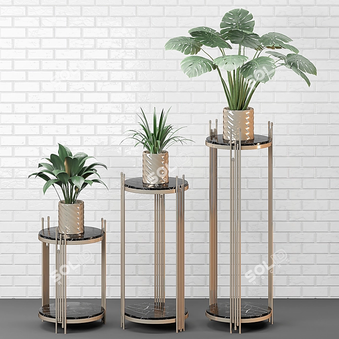 Golden Vase Indoor Plant Set 3D model image 7