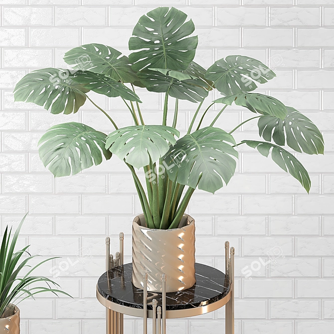 Golden Vase Indoor Plant Set 3D model image 1