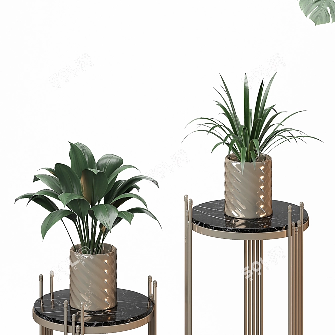 Golden Vase Indoor Plant Set 3D model image 6