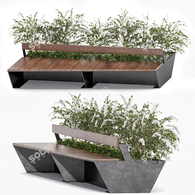 Modern Street Furniture Bench Set 3D model image 1