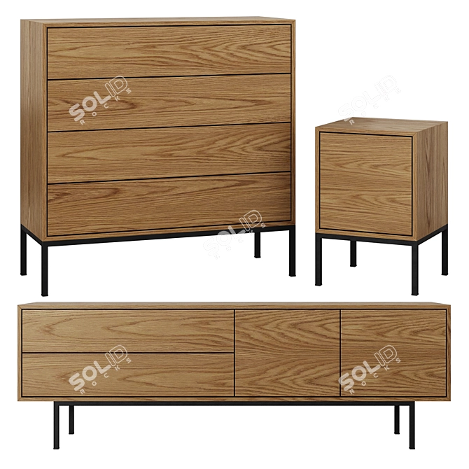 Destiny TV Cabinet Set: MDF & Oak Veneer, Metal Legs 3D model image 1