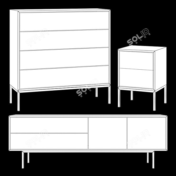 Destiny TV Cabinet Set: MDF & Oak Veneer, Metal Legs 3D model image 3