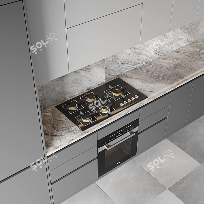 Modern Kitchen Set with Gas Hob, Oven, Wine Fridge, Sink, and Hood 3D model image 4