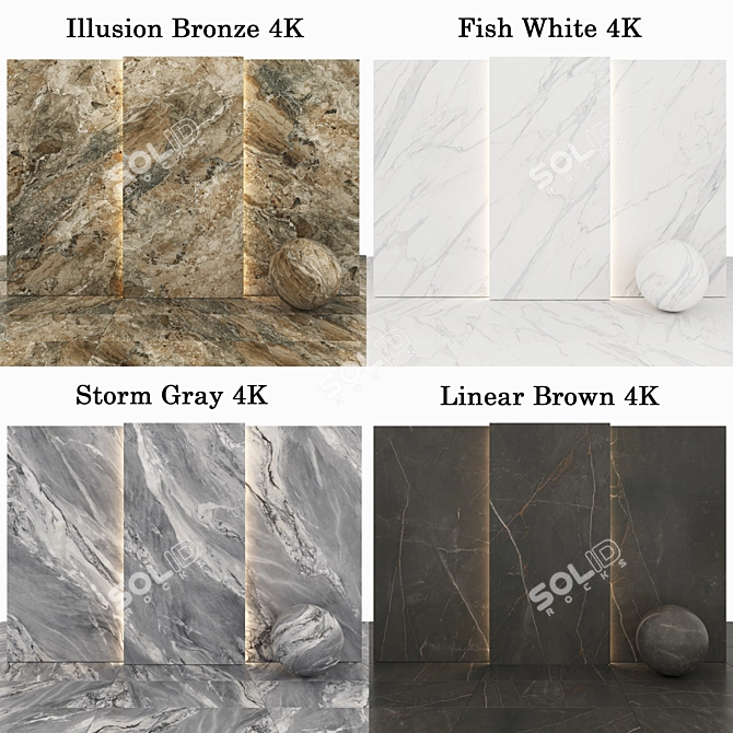 Marble Collection: Illusion Bronze, Linear Brown, Storm Gray, Fish White 3D model image 2