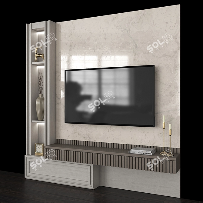 Modern TV Wall Set with 65" TV 3D model image 3