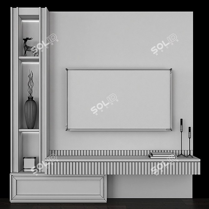 Modern TV Wall Set with 65" TV 3D model image 5