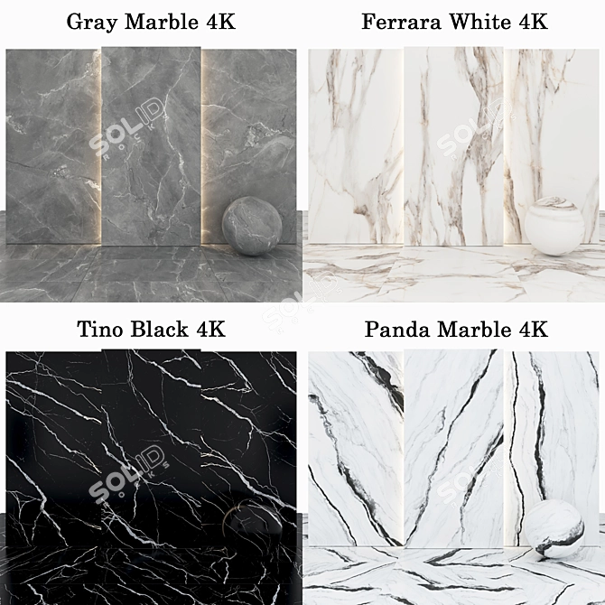 Marble Collection: Gray, White, Panda, Black 3D model image 2