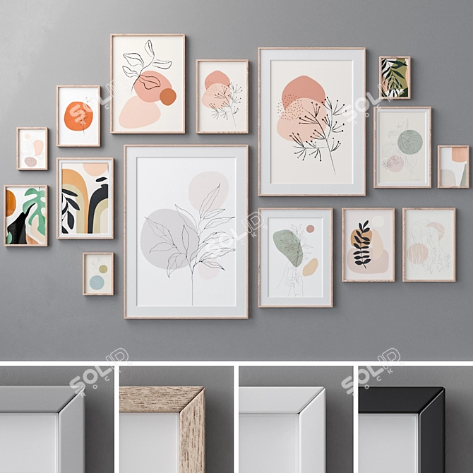 Elegant Wall Paintings Set 3D model image 1