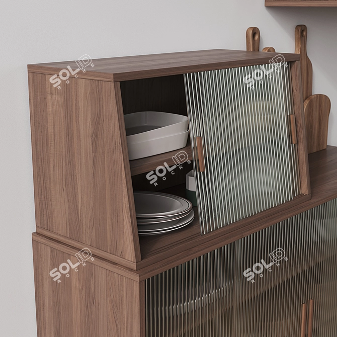 Rustic Wood Glass Cabinets 3D model image 6