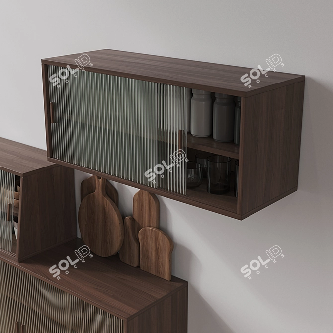 Rustic Wood Glass Cabinets 3D model image 7