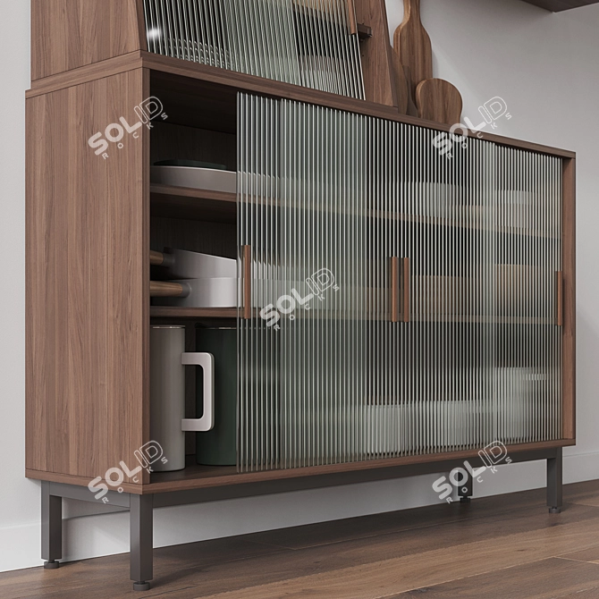 Rustic Wood Glass Cabinets 3D model image 8