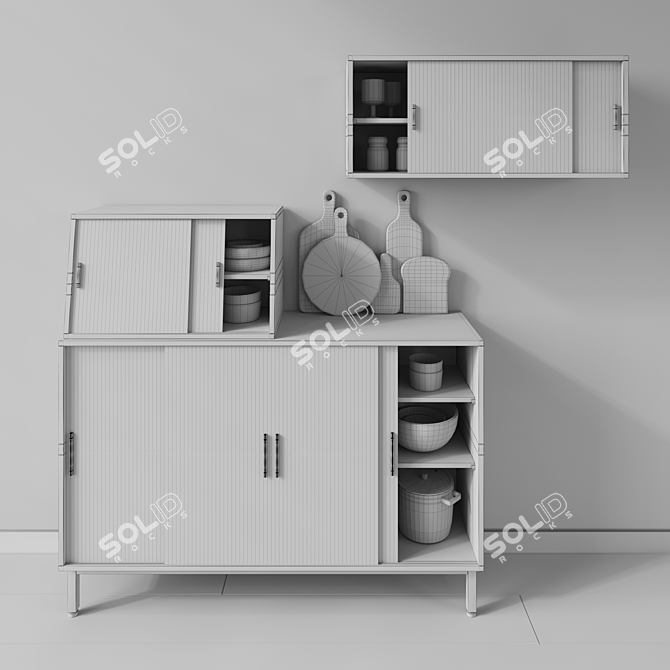 Rustic Wood Glass Cabinets 3D model image 2