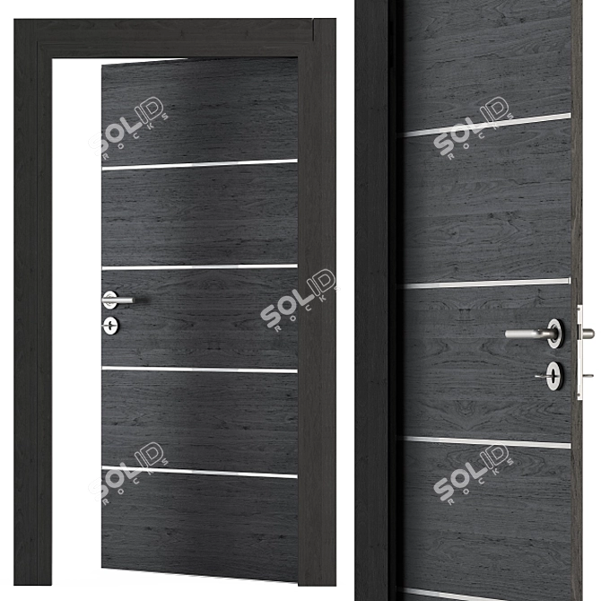 Sleek Steel and Black Wood Door 3D model image 1