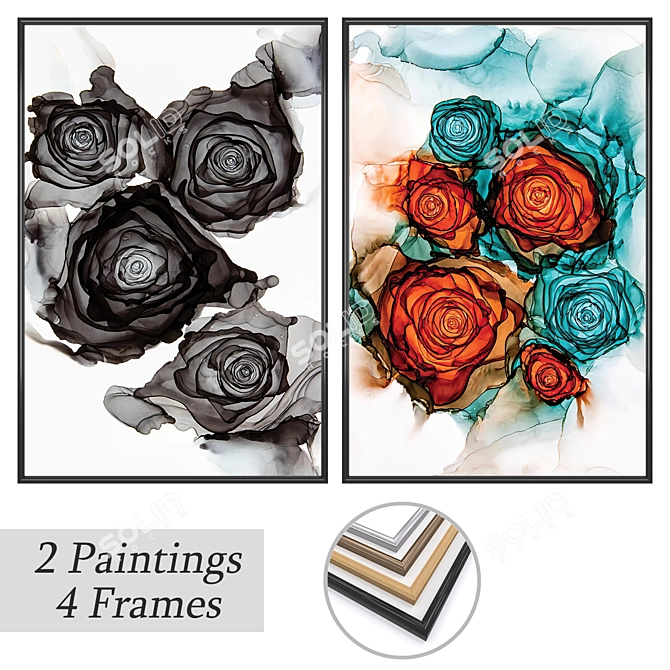 Elegant Art Set with Frame Options 3D model image 1