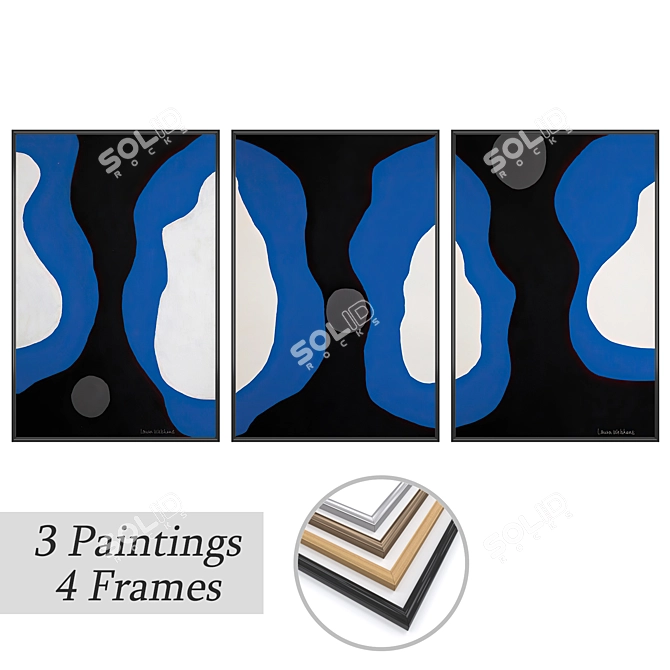 Elegant Art Set: 3 Paintings & 4 Frames 3D model image 1