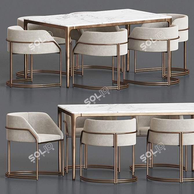 Marble & Velvet Dining Set: Deja Vu Chair + Canto Table 3D model image 1