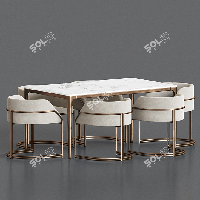 Marble & Velvet Dining Set: Deja Vu Chair + Canto Table 3D model image 2