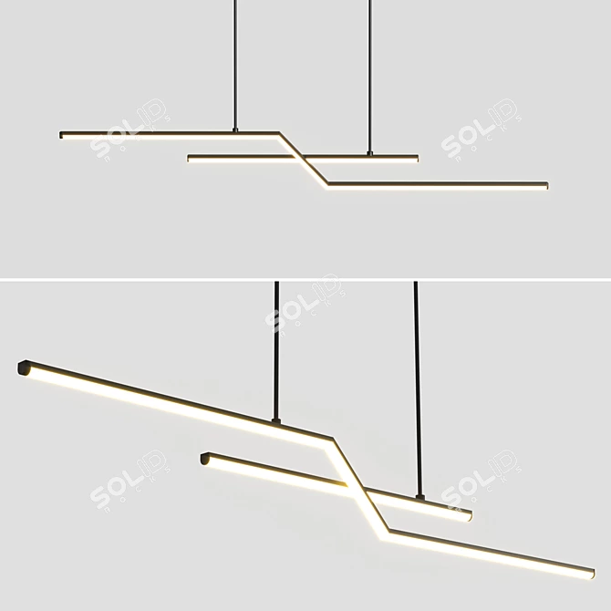 Modern Black Gold LED Pendant 3D model image 2