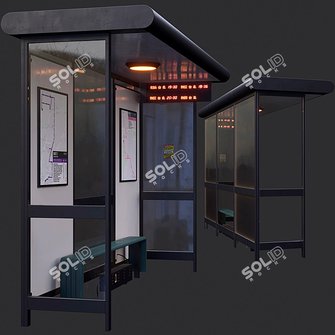 Modern Bus Stop Kit 3D model image 3