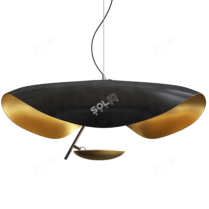 Elegant Gold Trim Iron Pendant 3D model image 2