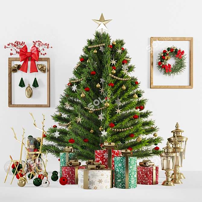 Festive Christmas Tree with Ornaments 3D model image 1