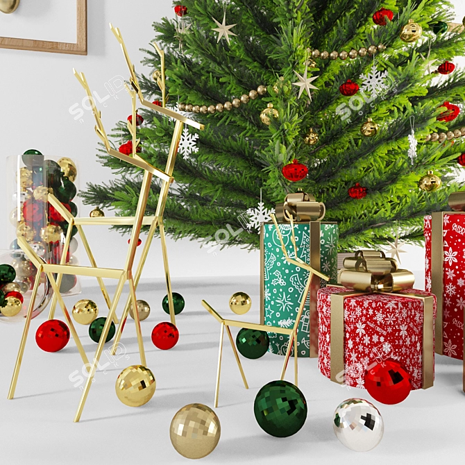 Festive Christmas Tree with Ornaments 3D model image 2
