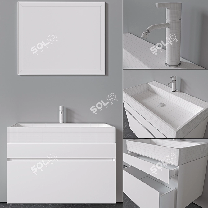 Antonio Lupi Gesto Set: Sink, Mirror, Furniture 3D model image 6