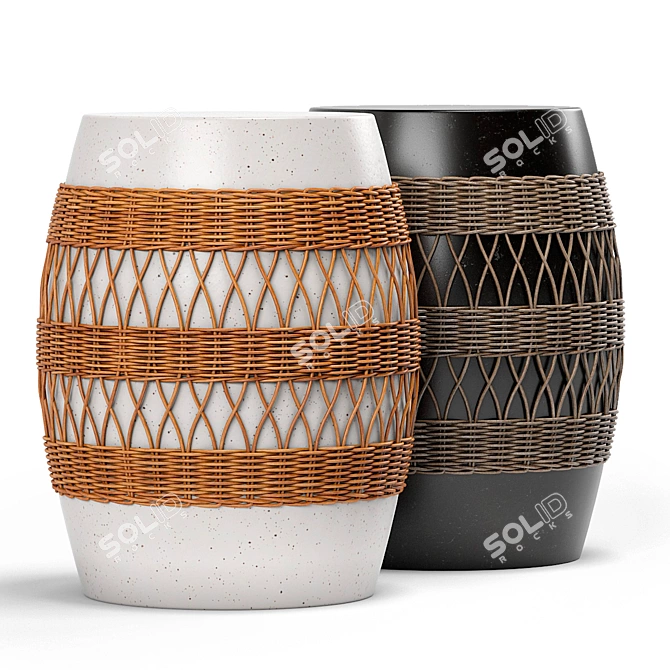 Boho Chic Rattan Stool 3D model image 1