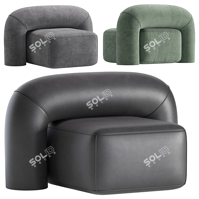 Luxurious MOSS Armchair: Velvet and Leather 3D model image 4