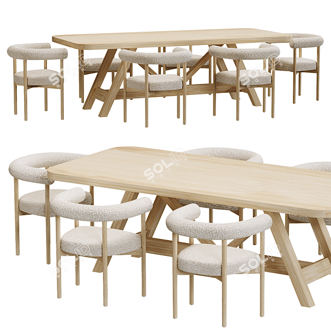 Mazz Boucle Chair & Aya Table Set 3D model image 1