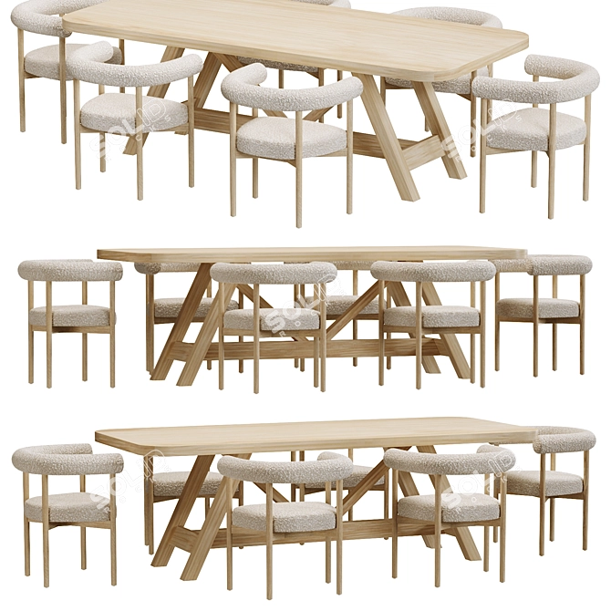 Mazz Boucle Chair & Aya Table Set 3D model image 2
