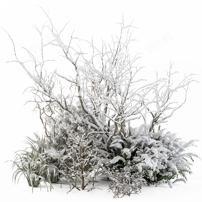 Snowy Mixed Plant Bush - Set of 59 3D model image 1
