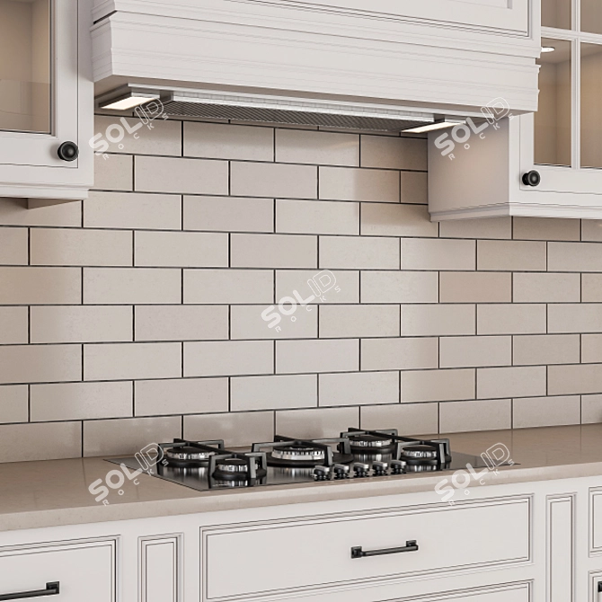 NeoClassic Kitchen Set - White & Brown 3D model image 3