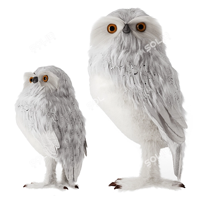 Artificial White Owl Sculpture 3D model image 1