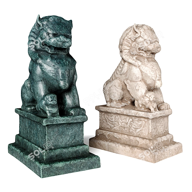 Majestic Asian Lion Sculpture 3D model image 1