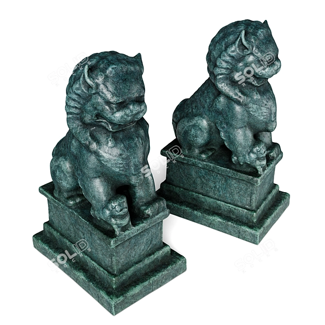 Majestic Asian Lion Sculpture 3D model image 2