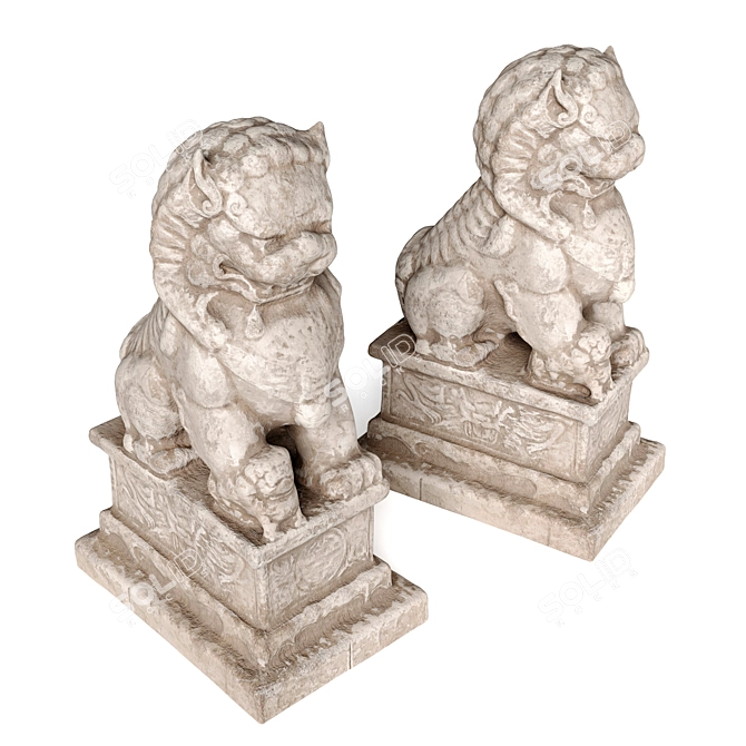 Majestic Asian Lion Sculpture 3D model image 3