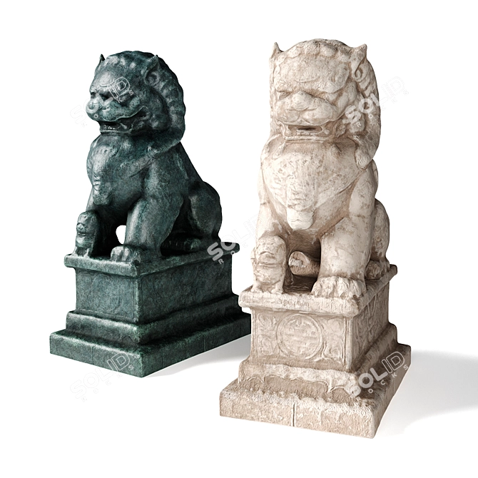 Majestic Asian Lion Sculpture 3D model image 4