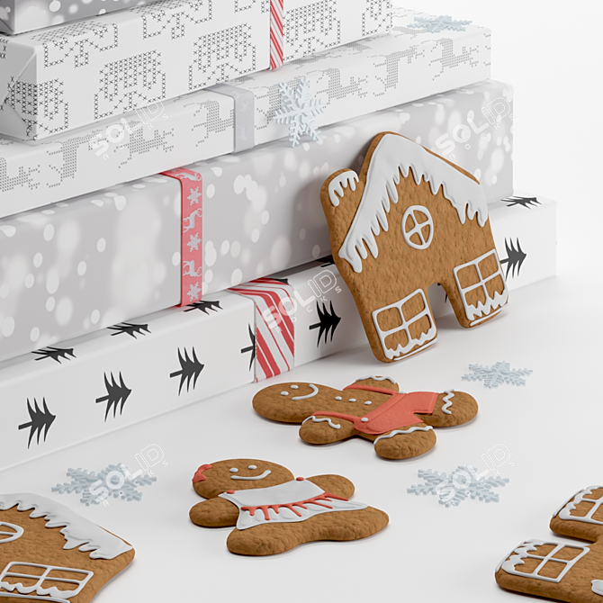 Festive Delights: Christmas Gift Set & Gingerbread Cookies 3D model image 2