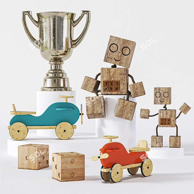 Wooden Car Dice Cup Robot Toy 3D model image 1