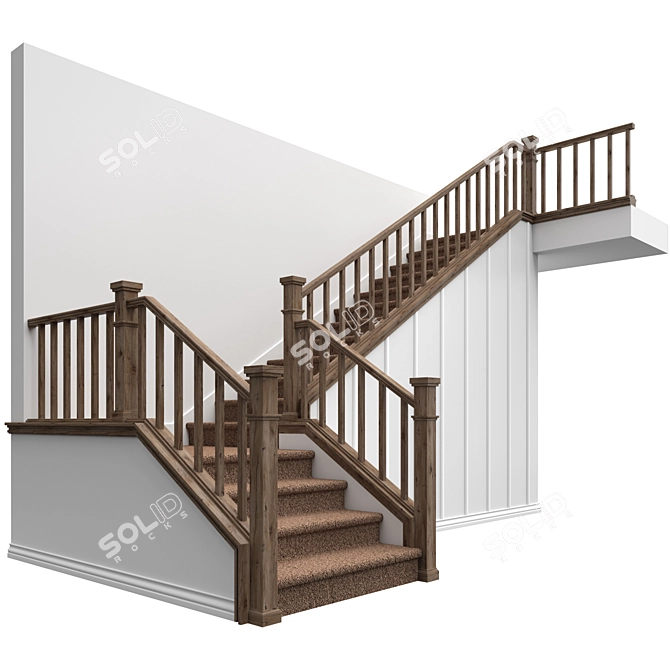 Classic Stucco-Wood Staircase 3D model image 1