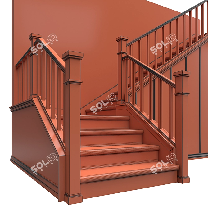 Classic Stucco-Wood Staircase 3D model image 5