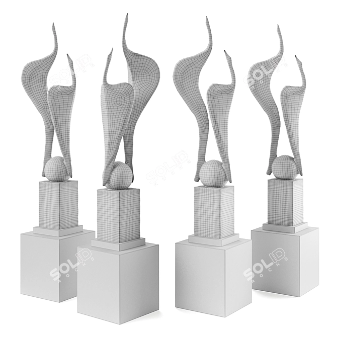 Elegant Cranes Modern Sculpture 3D model image 5