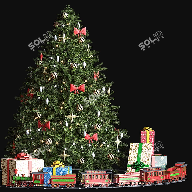 Christmas Tree with Toy Train: Festive Fun! 3D model image 2