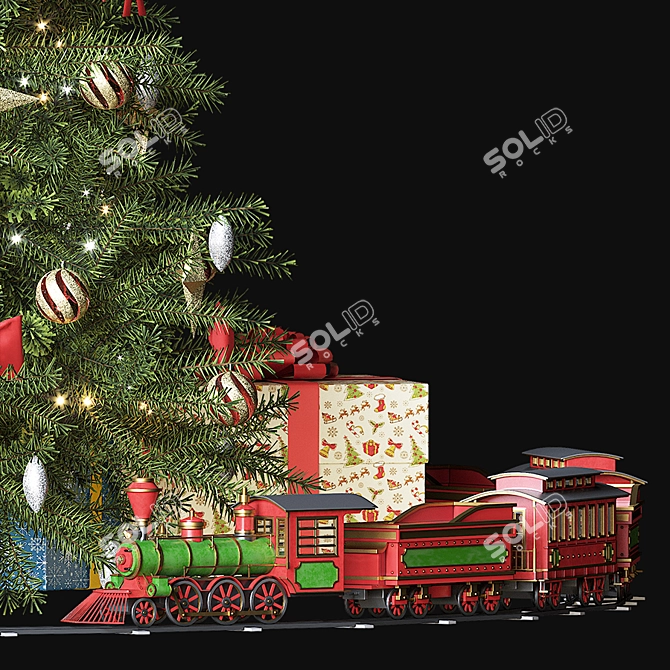 Christmas Tree with Toy Train: Festive Fun! 3D model image 3