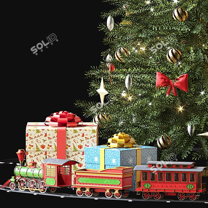 Christmas Tree with Toy Train: Festive Fun! 3D model image 4