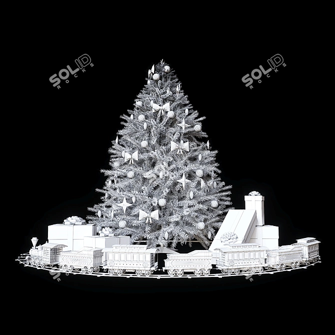 Christmas Tree with Toy Train: Festive Fun! 3D model image 5