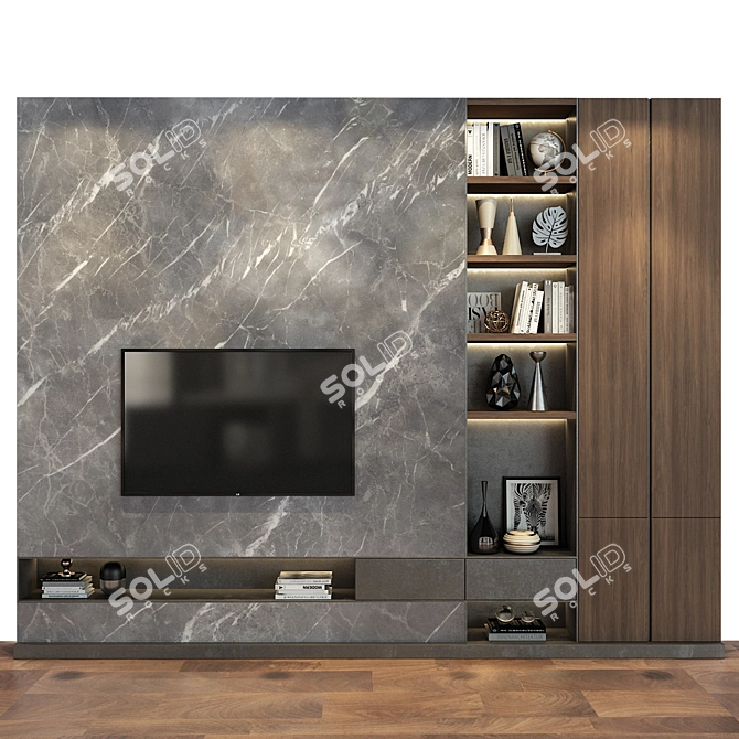 Sleek TV Wall Set | Customizable 3D model image 1